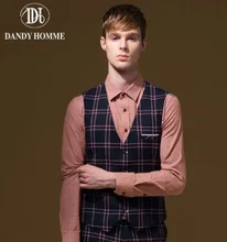 Men Formal Suits Vests Retro Big Plaid Super Slim Fashion V-Neck Autumn Winter Warm Young Man Business Wedding Groom Vest Casual
