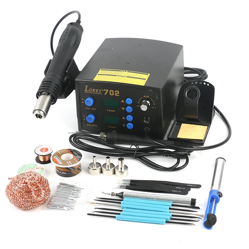 

LUKEY 702 2 IN 1 Digital Hot Air Soldering Station Rework ESD Hot Air Gun Electric Soldering Iron For Phone PCB IC Welding Set