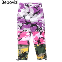 Bebovizi камуфляж лоскутные брюки карго штаны скейтборд, уличная мода одежда модные брюки в стиле Харадзюку в стиле «хип-хоп» Camou мешковатые брюки с карманами с подкладкой для девочек