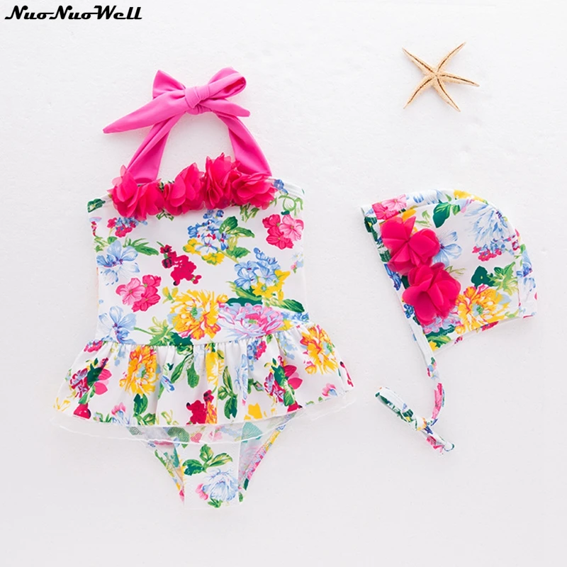 Sombrero de flores + trajes de baño Infantil bebé niña traje de baño trajes de baño niños dulces traje de baño bebé piezas niñas baño|baby girl swimsuit|swimwear babybathing suits baby