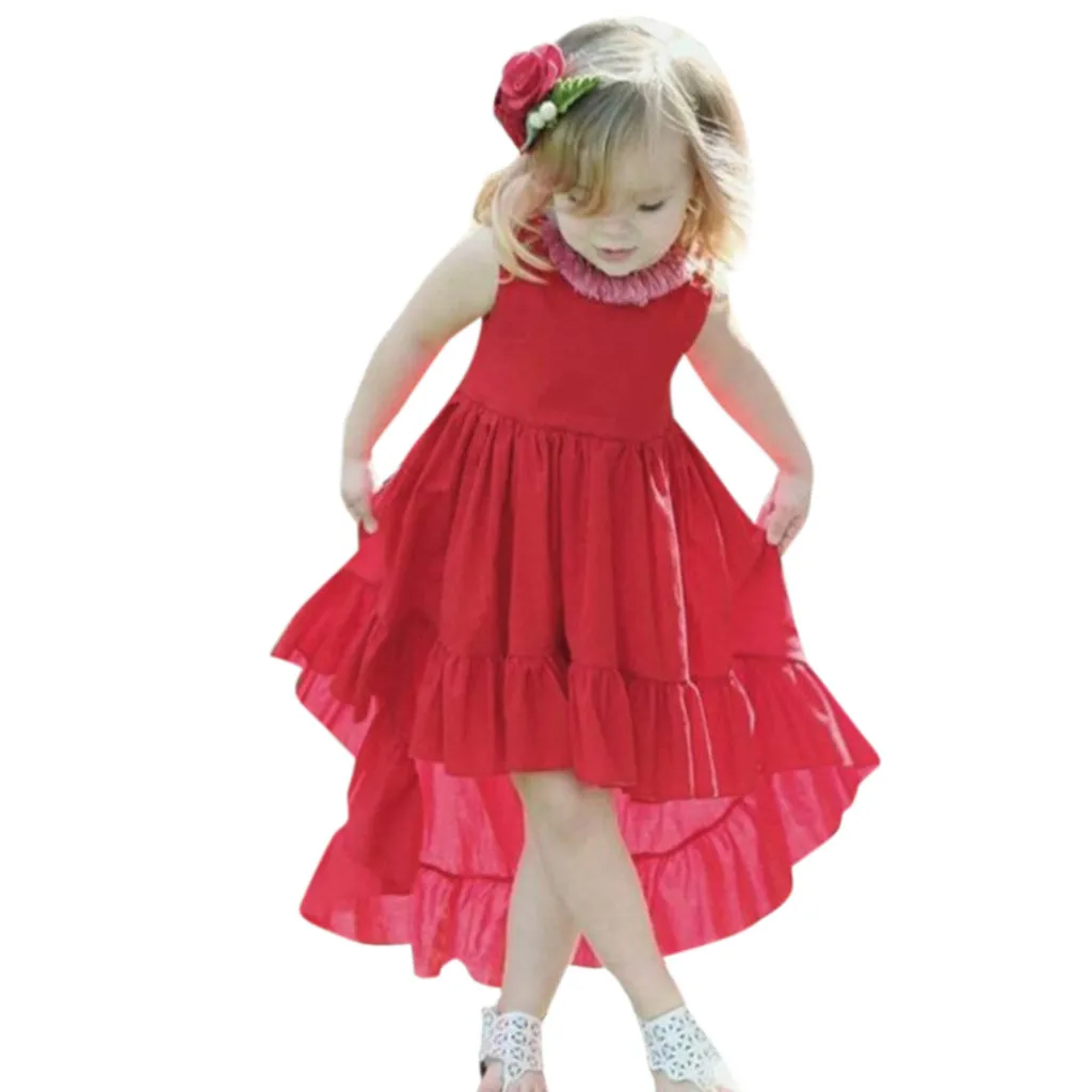 

Huang Neeky W#4 2019 NEW Fashion Casual Hot Toddler Baby Girls Sleeveless Solid Vest Dress Ruffles Dresses Clothes Free Shipping