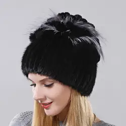 Новые модные зимние теплые Кепки Натуральные Импортные норки Мех животных шапка для Для женщин высокое качество кролик Мех животных
