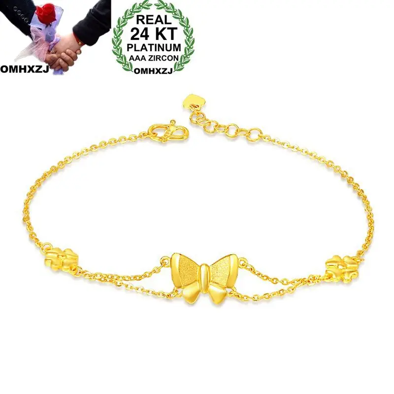 

OMHXZJ Wholesale European Fashion Woman Girl Party Wedding Gift Butterfly Resizable 24KT Yellow Gold Cuff Bangle BA108
