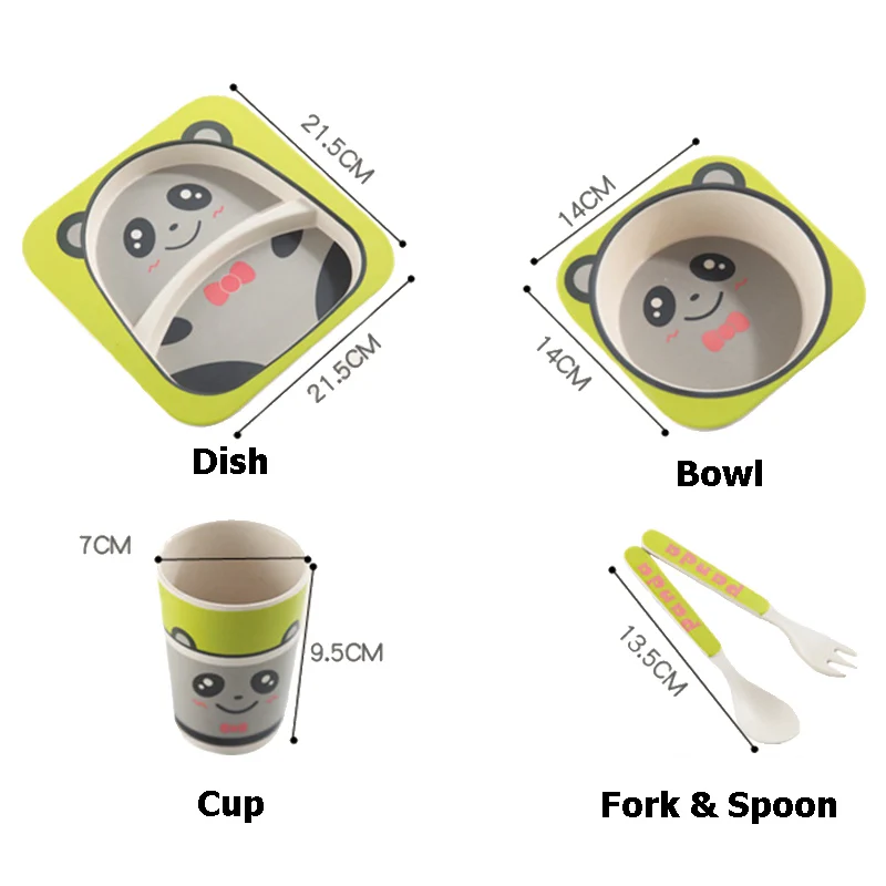 5 PcsSet Baby Bamboo Fiber Dinnerware Toddler Safety Tableware Set Bowl Cup Spoon Fork Feeding Dishes Kids Utensils BB5074 (2)
