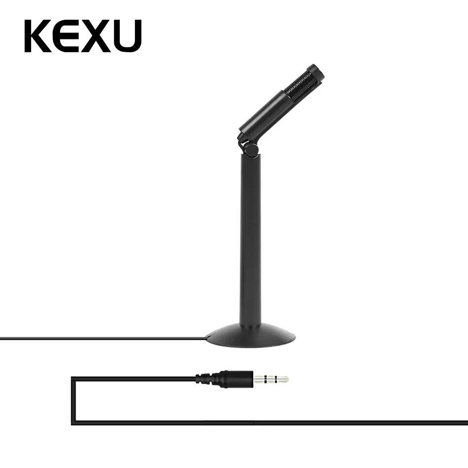 

KEXU Fashion 3.5mm Microphone Studio Speech Desktop Microphone Stereo MIC with Stand Mount for PC Laptop Notebook MSN Skype