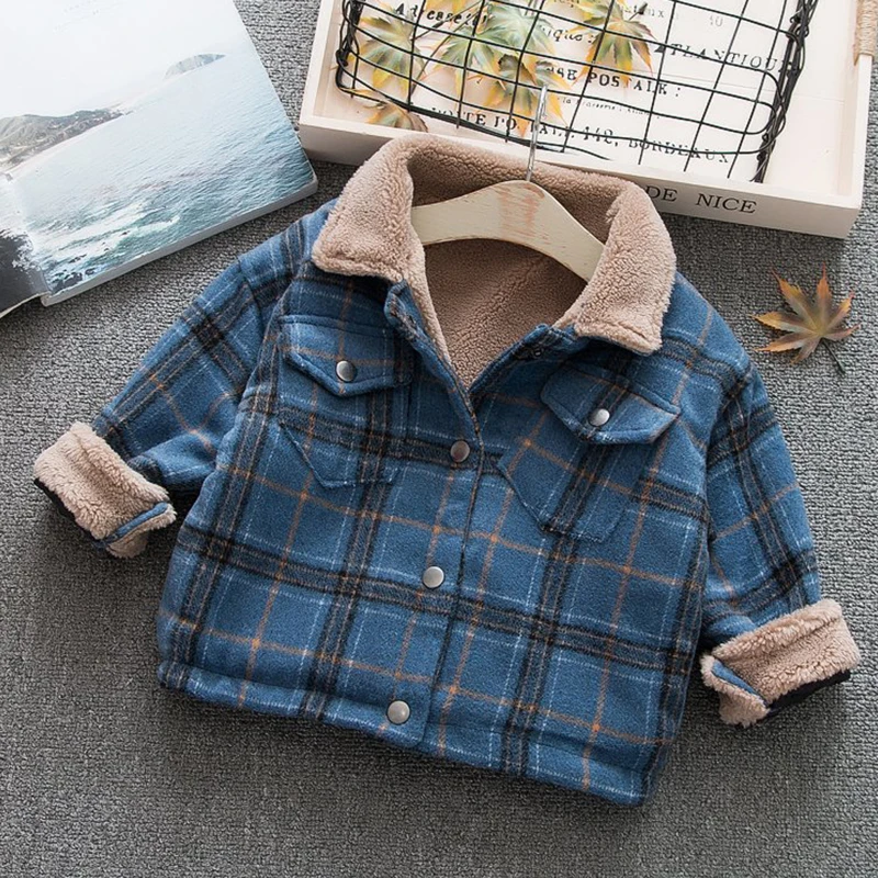 BINIDUCKLING/ г.; куртки для маленьких мальчиков; флисовое пальто; одежда в клетку; плотная Детская куртка; Осенняя детская одежда; верхняя одежда - Цвет: blue