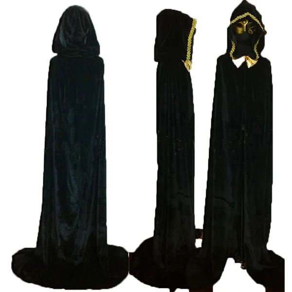 

Adult Gothic Hooded Velvet Cloak Wicca Robe Medieval Witchcraft Larp Cape Halloween Costumes Women Men Vampire Size S M L XL