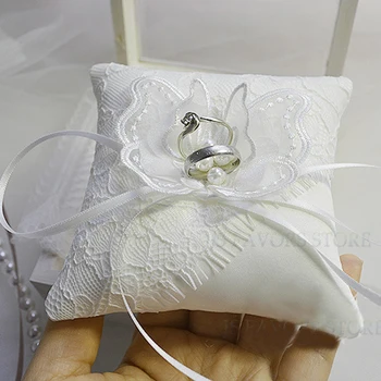 

1pcs mini ring pillow simple white embroidery engagement wedding decoration marriage proposal idea double or single hand holder