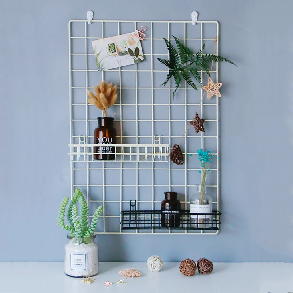 Mesh Wall Metal Wire Basket, Grid Panel Hanging Tray, Wall Mount Organizer, Wire Storage Shelf Rack