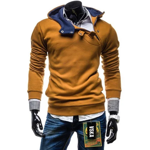 2017 Men Solid Color Hoodies Winter Fashion Long-Sleeve Zipper Collar Mens Hoodies Hooded Sweatshirts  4 Color M-3XL