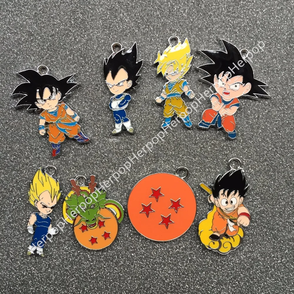 50pcs Cartoon Japanese Anime Dragon Ball Metal Charm Key chain necklace