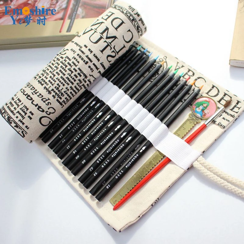Emoshire Cotton canvas large capacity hand pencil pencil pens students pencils men and women pencil pencil bag (4)