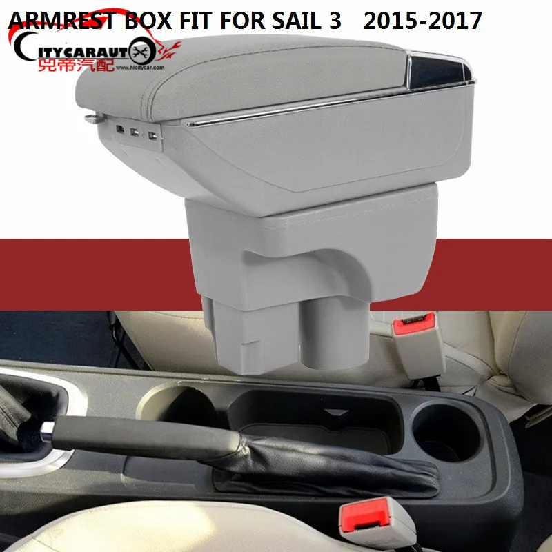 

CITYCARAUTO central armrest BIG SPACE+LUXURY+USB armrest Storage box with cup holder LED USB Fit for chevrolet sail 3 2015-2017