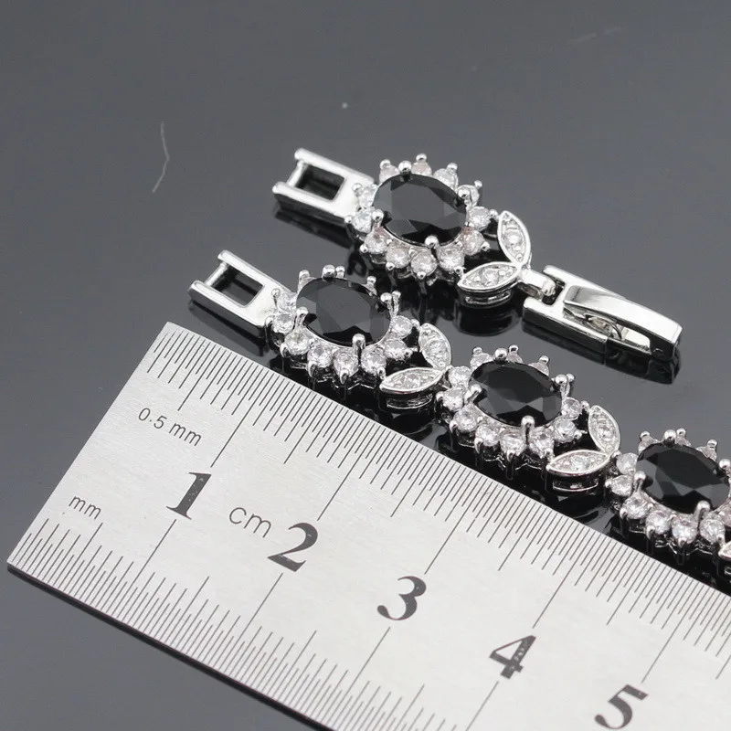 Женский серебряный цвет свадебные комплекты ювелирных изделий черный кубический цирконий белый ожерелье с подвеской с фианитом браслеты длинные серьги кольца