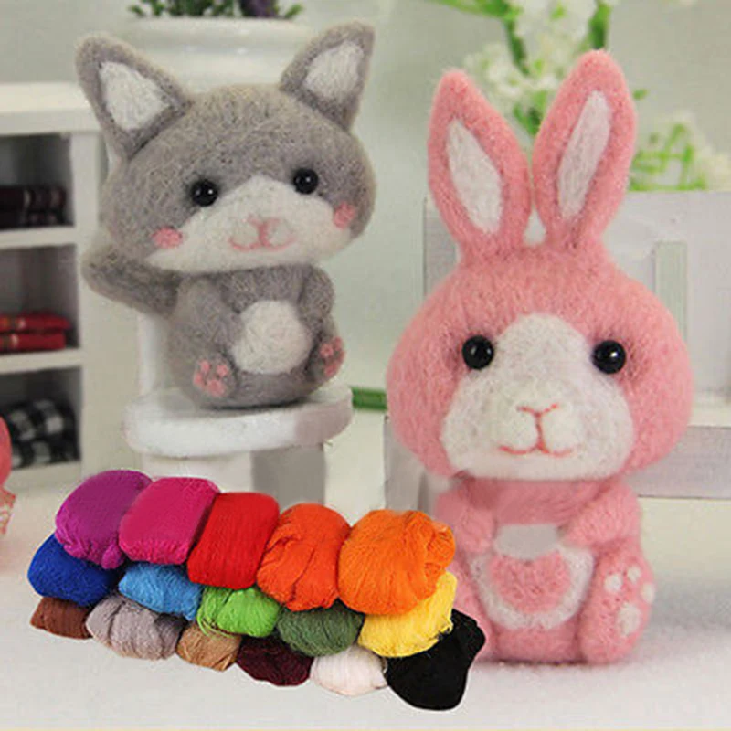 JX-LCLYL New 16 Colors Wool + 9 Needles Felting Handle Mat Set Starter DIY Tool Kit 