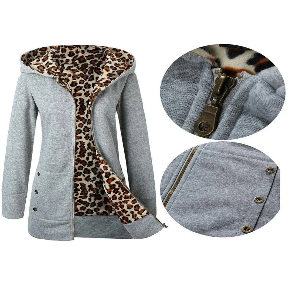 NewMUQGEW Топ Мода 1 шт Женский плюс бархатный утолщенный свитер с капюшоном леопардовое пальто на молнии femme hiverdrop shopping
