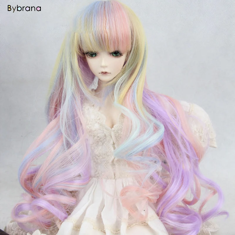

Bybrana BJD Wig for 1/3 1/4 1/6 High Temperature Fiber Girl Gradient color long curly hair for Dolls