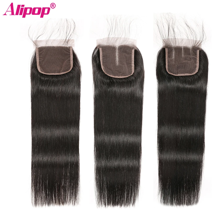 Peruvian Straight Closure 100% Remy Human Hair Lace Closure Top Swiss Lace Closure Free Middle Three Part Natural Color ALIPOP (5)