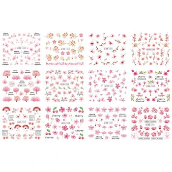 

12 PACK/ LOT WATER DECAL NAIL ART NAIL STICKER SINGLE WATER COLORFUL CHERRY BLOSSOM LEAF BN1333-1344
