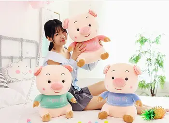 

lovely happy pig plush toy very soft cotton pig doll throw pillow birthday gift h1449