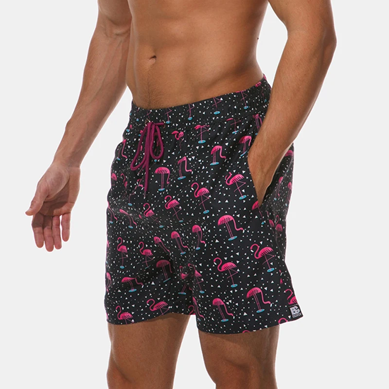 Flamingo Pattern Mens Boardshorts Printing Swim Trunks