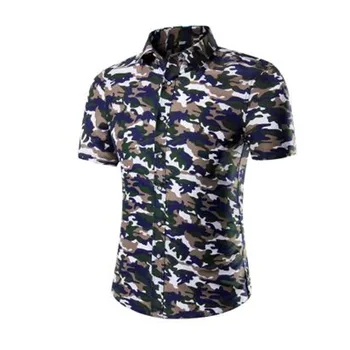 

2019 Fashion Mens Casual Floral Short Sleeve Hawaiian Shirt Summer Camouflage Shirt For Men Asian Size M-4XL 12 Color