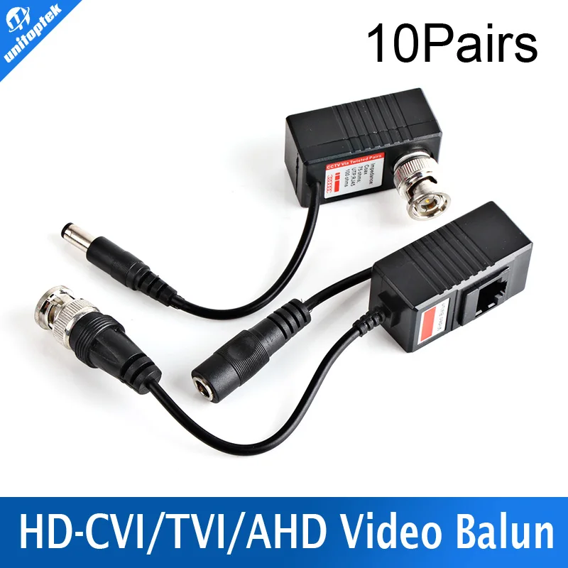 10Pairs Video Balun Transceiver BNC UTP RJ45 Video Balun and Power Over CAT5/5E/6 Cable for CVI/TVI/AHD 720P Camera UP TO 300m