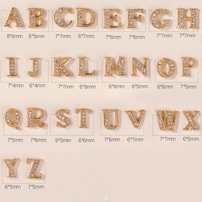 

10pcs English Letters zircon nail art jewelry decoration metal zircon crystal nail accessories professional nail art supplies