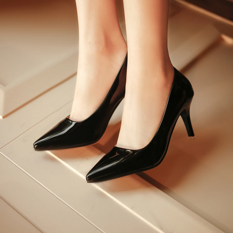 

2018 women high heel shoes Pointed Toe Pumps Patent Leather Dress Shoes High Heels Boat Shoes Wedding Shoes Zapatos Mujer