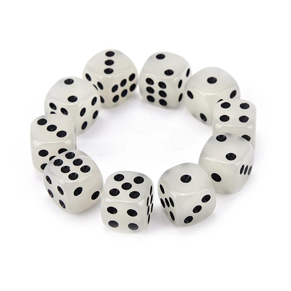 

10Pcs/lot Noctilucent Dice Cubes 6 Side 14mm luminous dices Toy Fun Board Game Night Bar Entertainment Game Dice