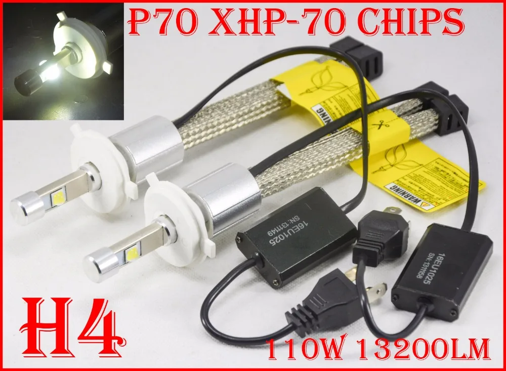 

1 Set H4 HB2 9003 P70 Cre 110W 13200LM LED Headlights Auto Conversion Kit XHP-70 CHIPS Fanless Driving Fog Headlamps Hi/Low Beam
