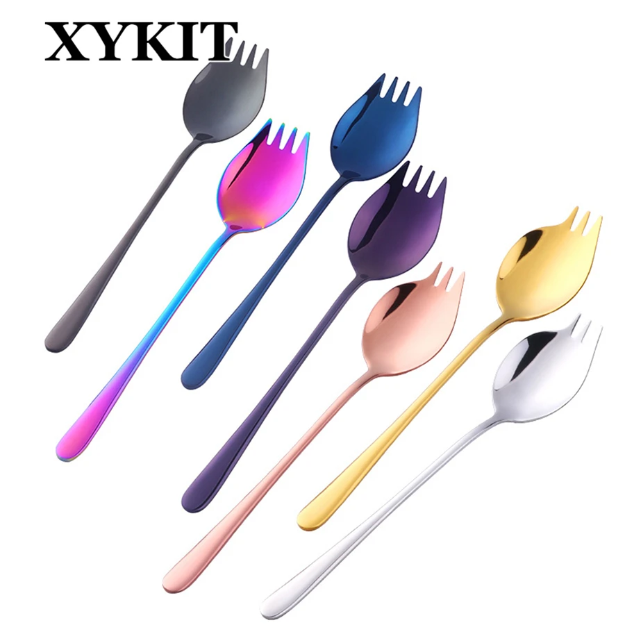XYKIT Творческий столовые инструменты 2 в 1 Sporks десерт вилка ложка 304 нержавеющая