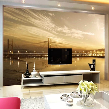 

Custom Poster Photo Wallpaper For Living Room Sofa TV Background Modern HD City Night Bridge Large Mural Wallpaper Home Decor
