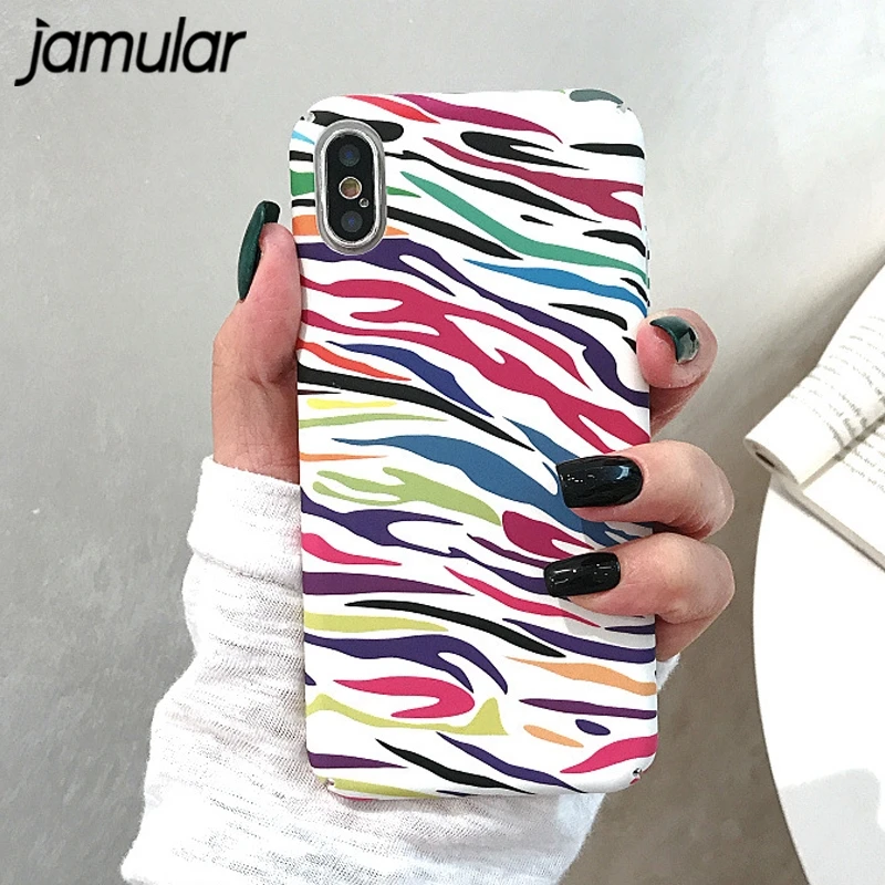 

JAMULAR Colorful Zebra Pattern Phone Cases For iPhone XS MAX X XR 7 8 6 6s Plus Hard PC Full Back Cover For iPhone 8 Matte Shell