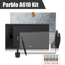 2 Ручки Parblo A610 Графика графический Цифровой Планшетный с Шерстью Liner Bag + Защитная Пленка + Палец Перчатки + 10 Pen Tips