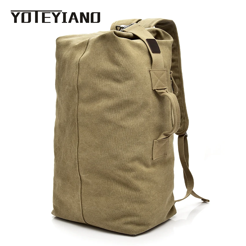 

YOTEYIANO Canvas Backpacks Men's Casual Daypacks Large Capacity Travel Knapsack Bucket Shape Rucksack Male Shoulder Bags