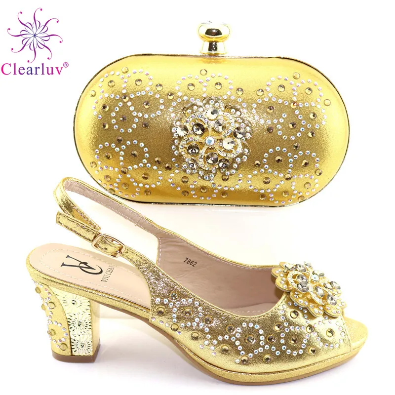 

good gold Italian Matching Shoes And Bag Set African Style Ladies red Shoes And Bag To Match For Wedding Dress