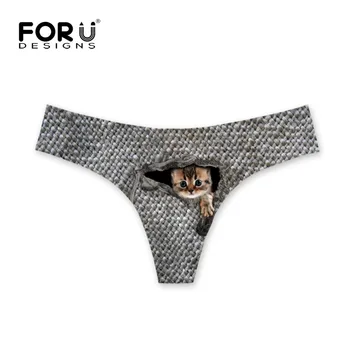

FORUDESIGNS Solid Women Sexy Transparent Panties Funny 3D Cat Animal Women's G-string Thongs Ladies Underwear