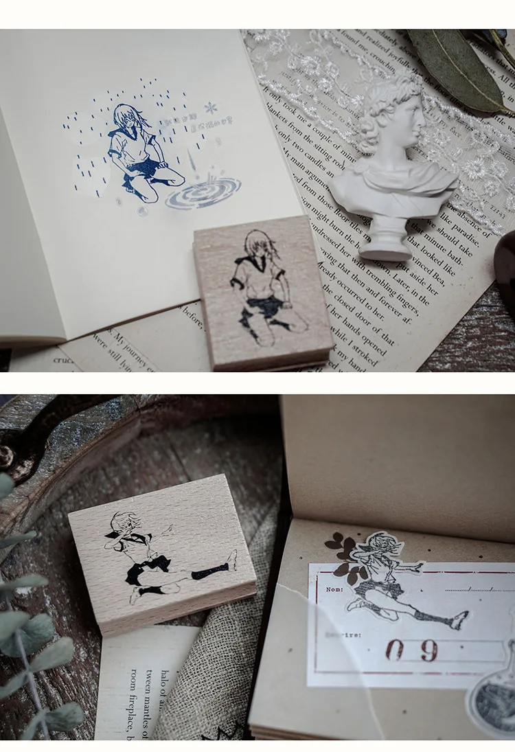 1 шт. японская серия для девочек деревянная печать деревянная резиновая печать Дети diy альбом для скрапбукинга Украшение штамп искусство, ремесла подарки