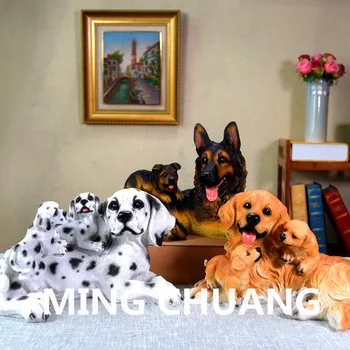 

Cute Simulation Puppy Statue Golden Retriever DALMATIAN German Shepherd Dog Resin Artware Home Decor Birthday Gift Boxed W54
