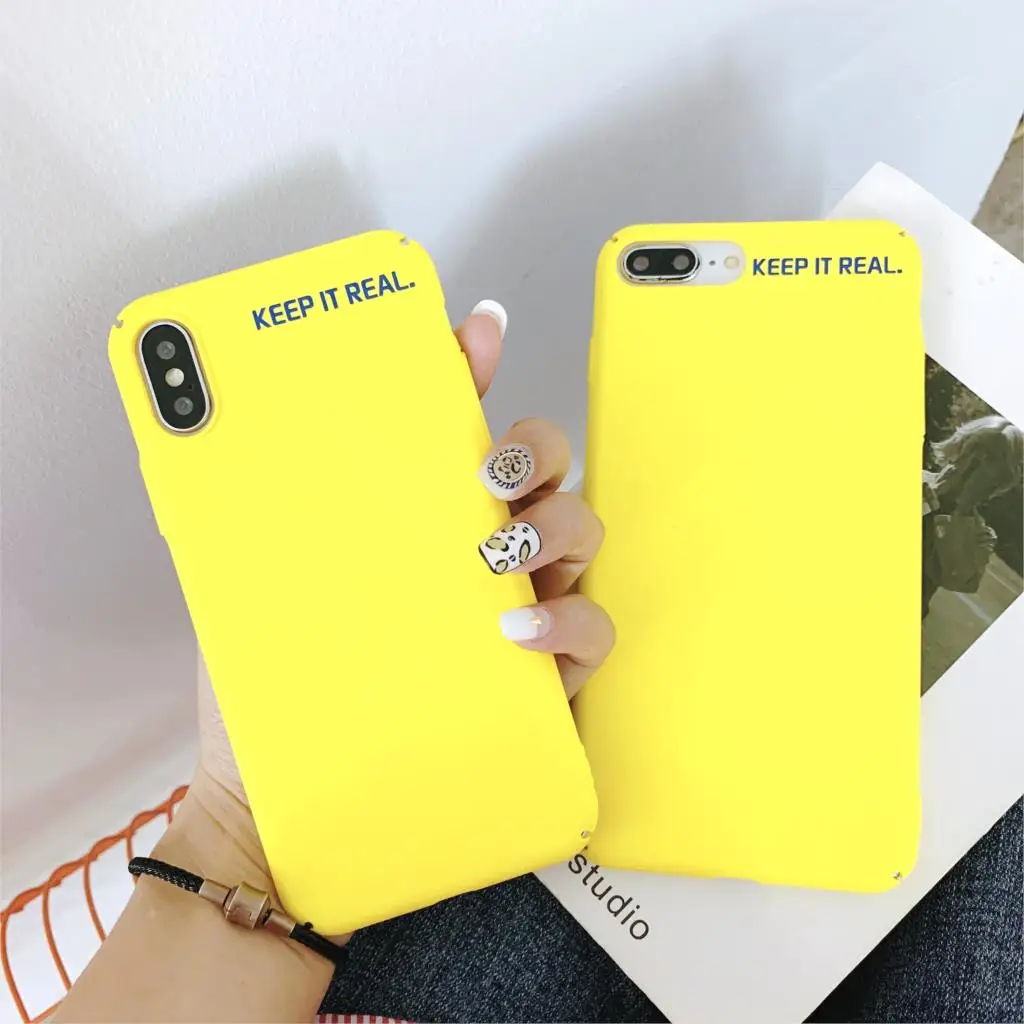 Fashion Hip hop yellow simple Text Keep it real Cases For iPhone 7 8 6 6s Plus x xr xs max All Inclusive PC hard Anti Drop Cover |