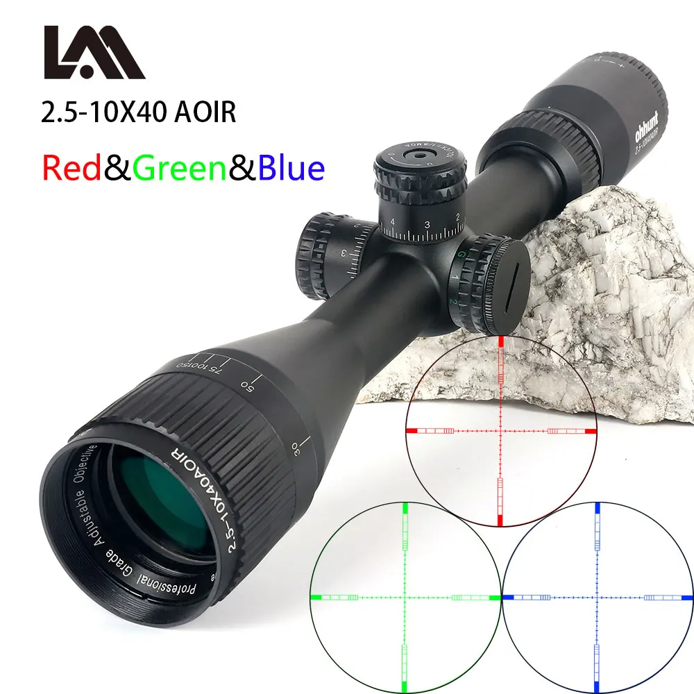 2,5-10X40 Тактический оптический прицел красный зеленый и синий точка боковая иллюминация ретический охотничий прицел