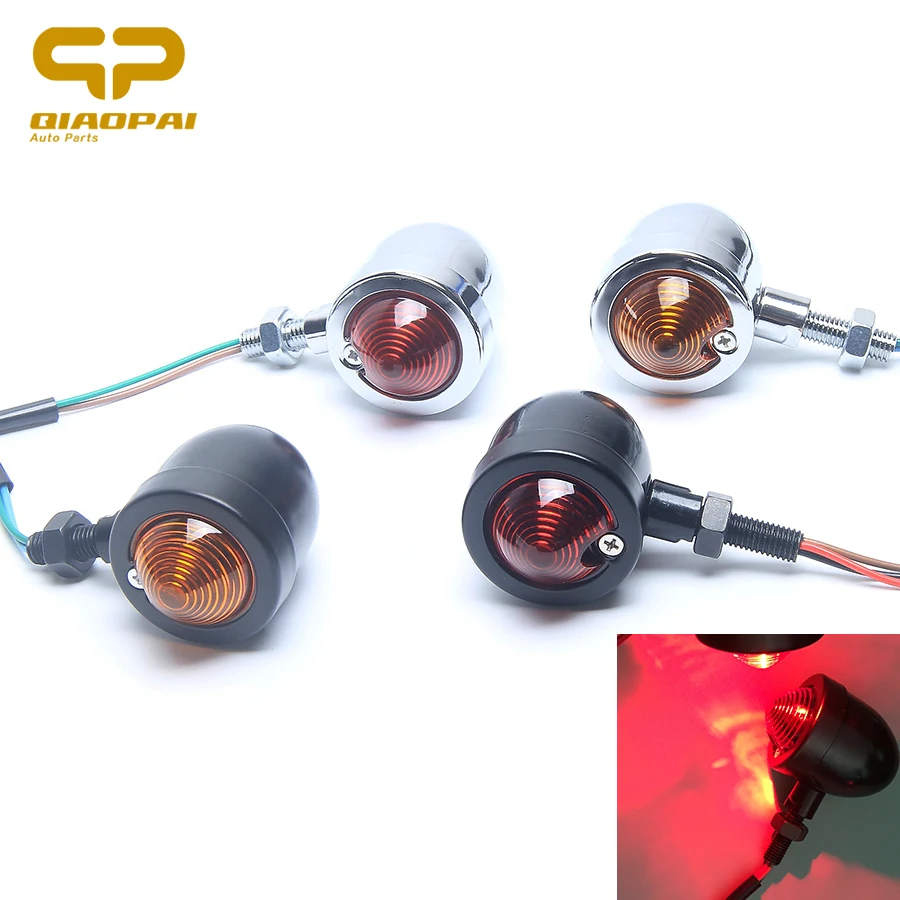 1Pair Motorcycle Light Signal font b Lamp b font 12V Chrome Vintage Old School Blinker Moto