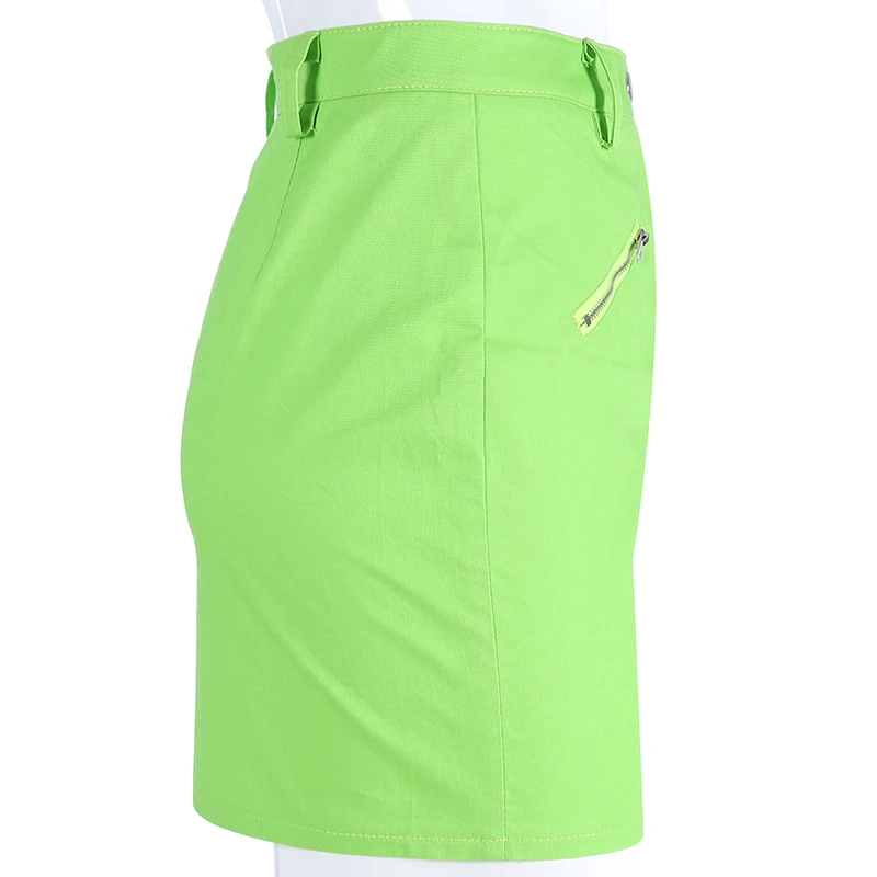Sweetown флуоресцентная зеленая Корейская юбка Уличная макет молния дизайн шикарные стимпанк юбки женские летние Мини юбка хлопок