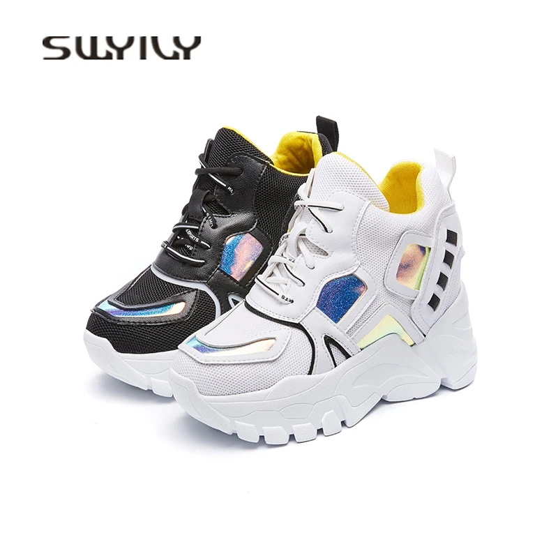 SWYIVY Pink Shoes Women Summer Breathable Sneakers Sliver Transparent Jelly Shoes Platform Sneakers For Woman Casual Shoe