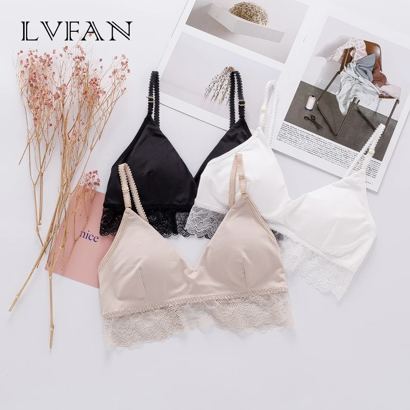 

LVFAN 3 Color Female Summer Lace 100% Silk Small Chest Full Cup Gathered Bra Thin Section Underwear Seamless Padded sexy lingeri