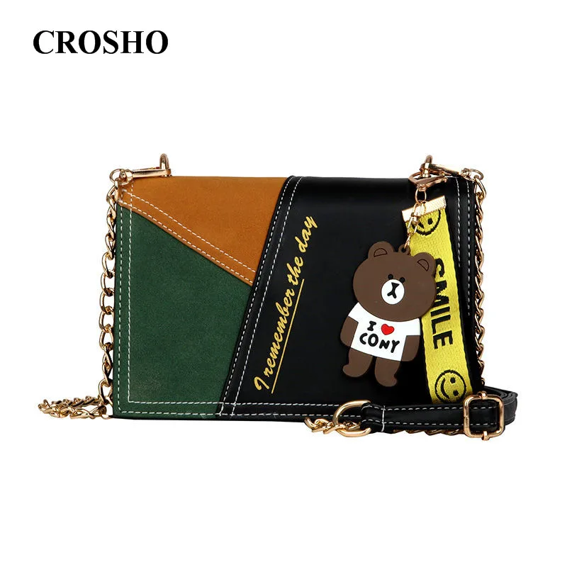 

CROSHO Small Black Bag with Texture Advanced Feeling Satchel Patchwork Messenger Bags