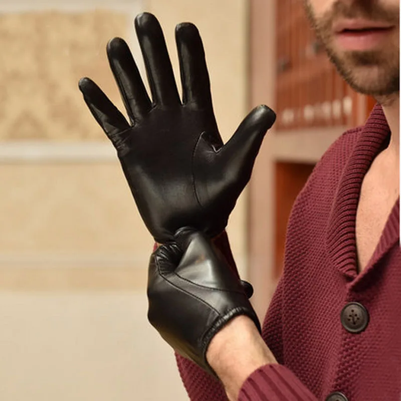 Мужские повседневные Простые короткие классические кожаные черные перчатки первого класса