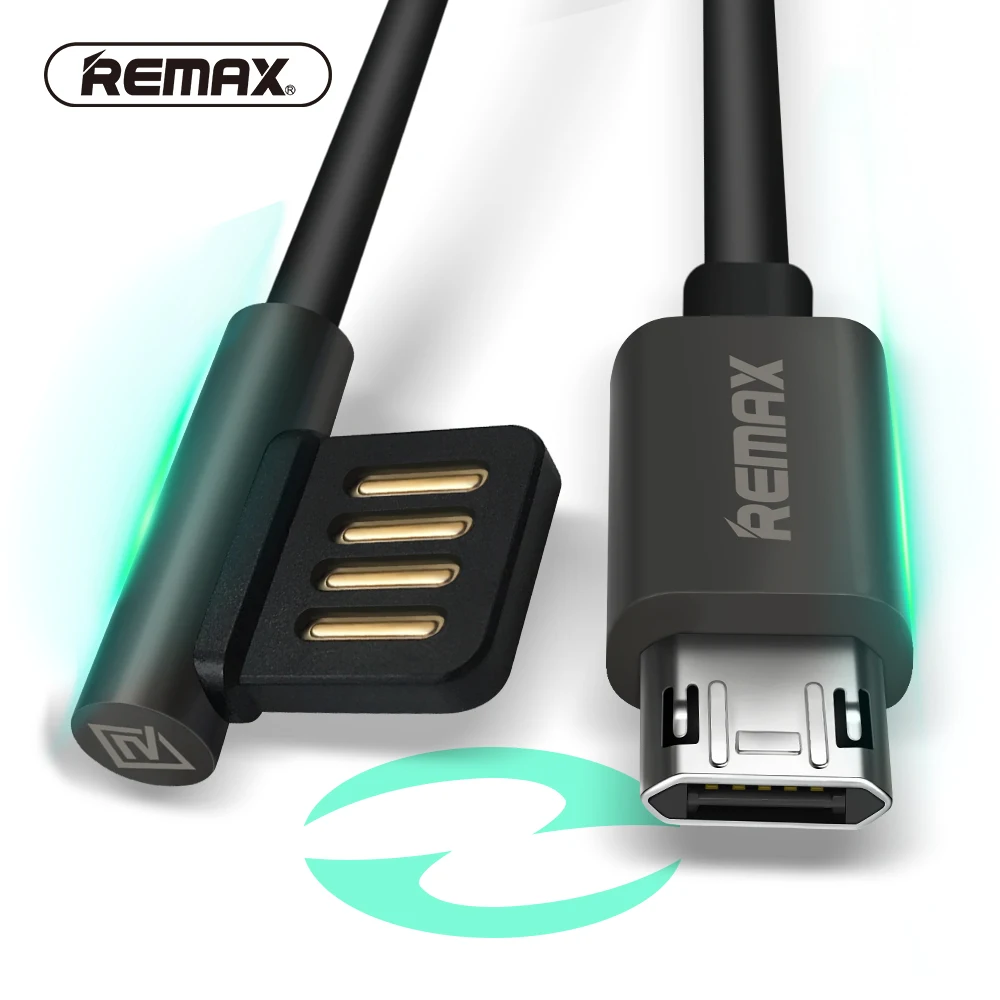 REMAX двусторонний Micro USB кабель для передачи данных портативный 90 штекер градусов