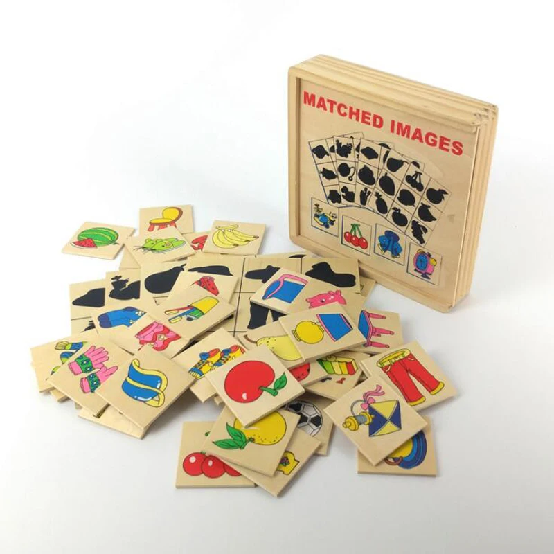 Montessori Enlightenment Teaching Wooden Puzzle Toy Graphics Corresponding Box Looking The Shadow Matching Game Card